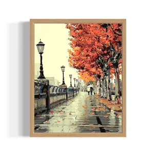 Autumn trees lining the bridge