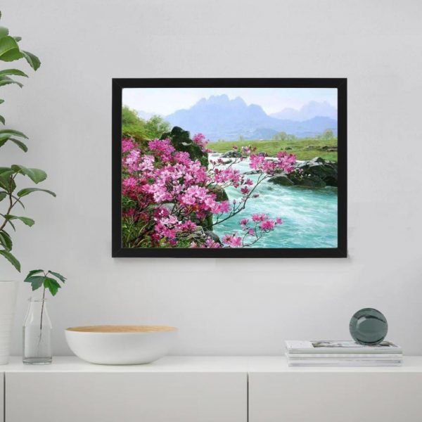 PBN - Frame Template (6) Pink flowers by rocky stream paint by numbers