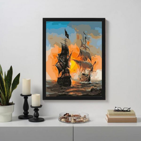 White and black ships Paint By Numbers